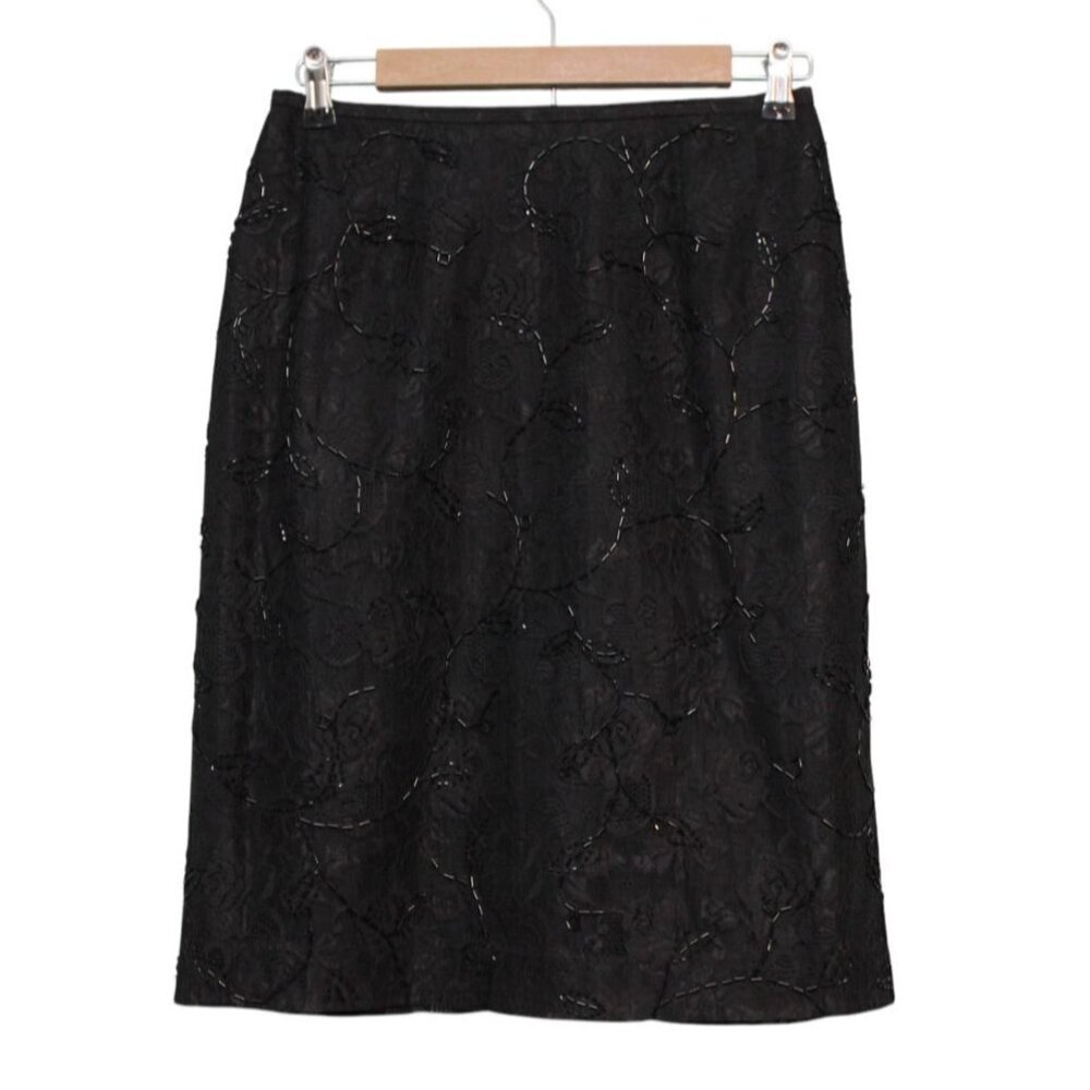 Vintage Y2K Skirt Size 4 Black Lace Beaded Floral Goth Whimsigoth Grunge Party